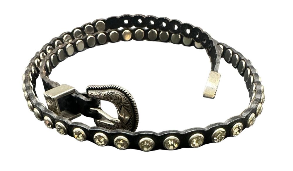 Alternative Y2K 90s Studded Crystal Leather Choker Necklace